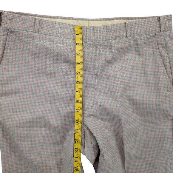 Vtg Jaymar Pants Mens Beige Light Blue Check Flat Front Slacks Size 34x32 - Picture 8 of 11